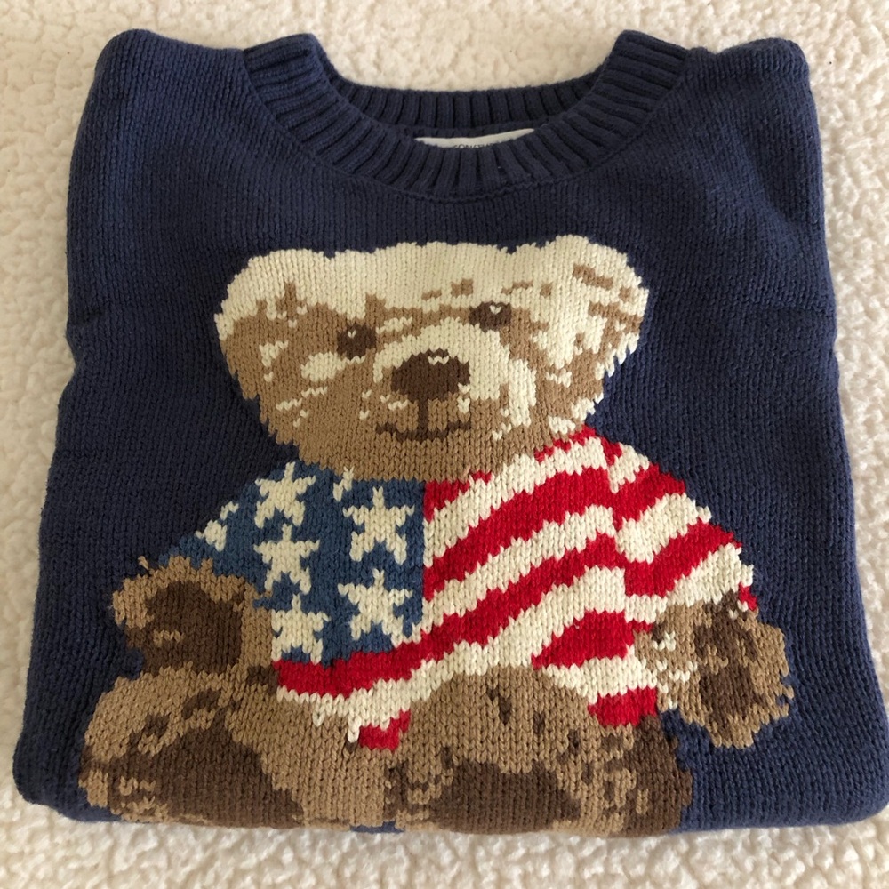 Navy Sweater with Bear and Flag Design - Picture 3 of 11